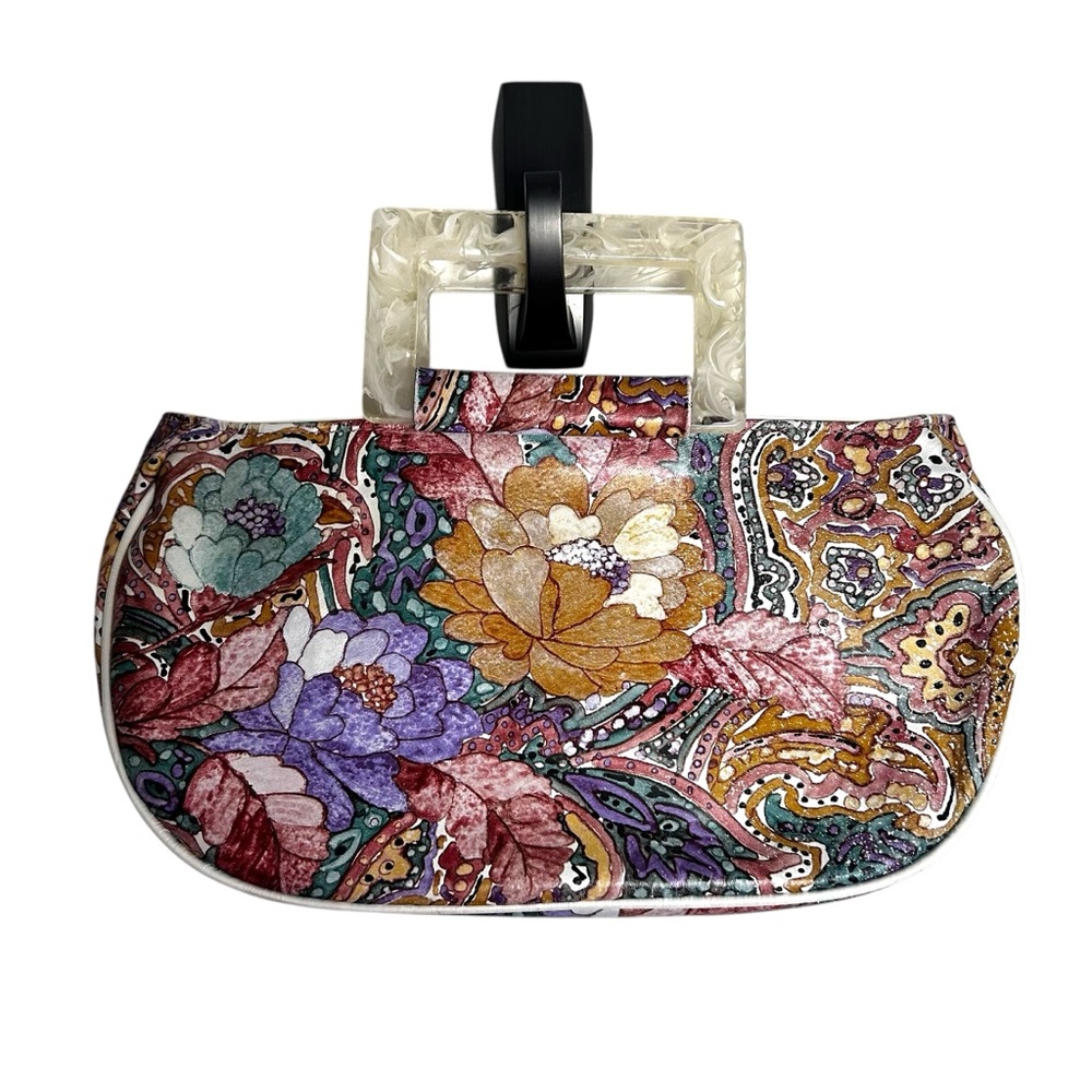 Roberto Vascon VTG Lucite Handled, Floral handbag.